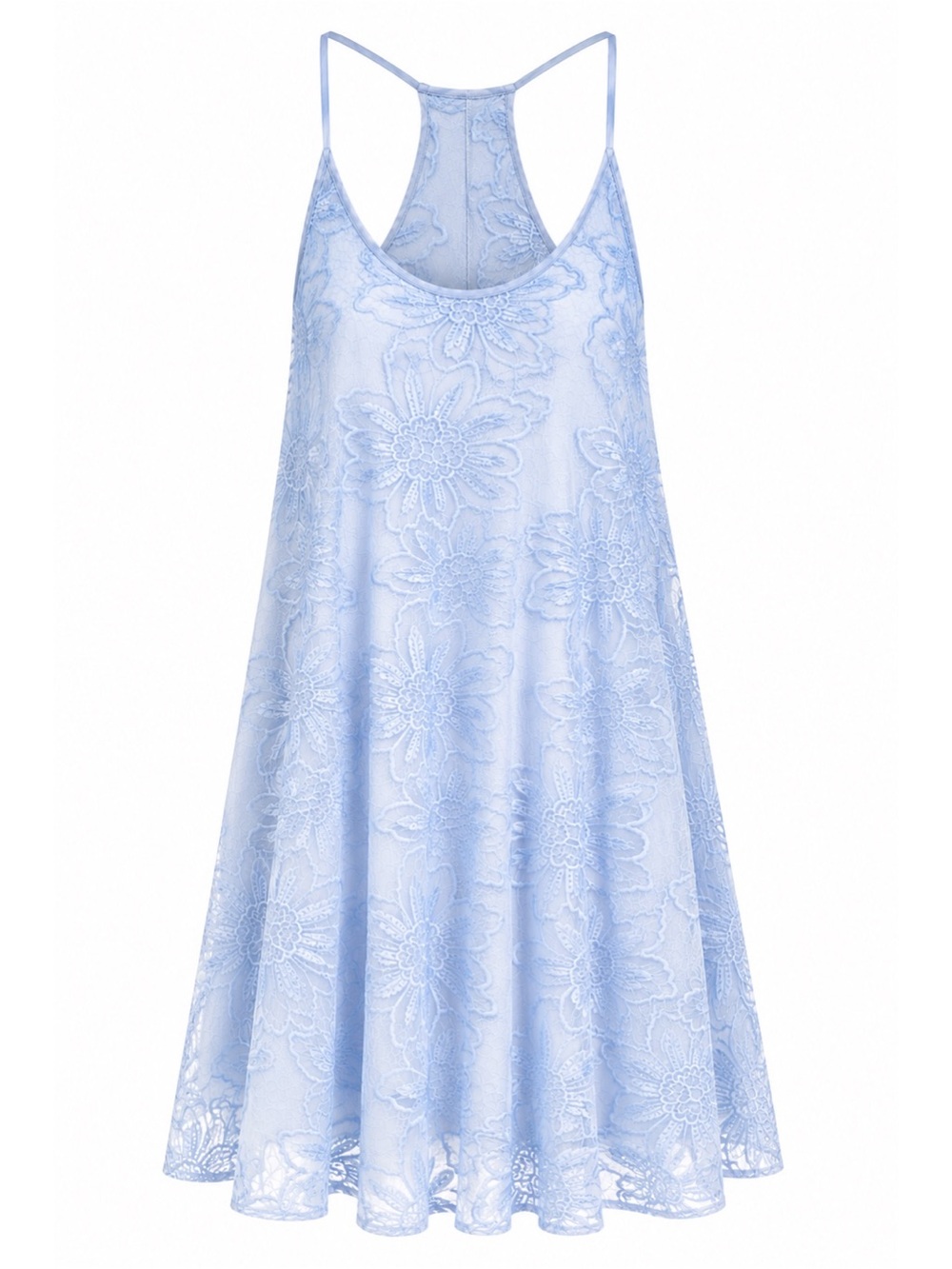 Emmelee for Francesca’s Light Blue Lace Racerback Flowy Mini Dress Womens Size M